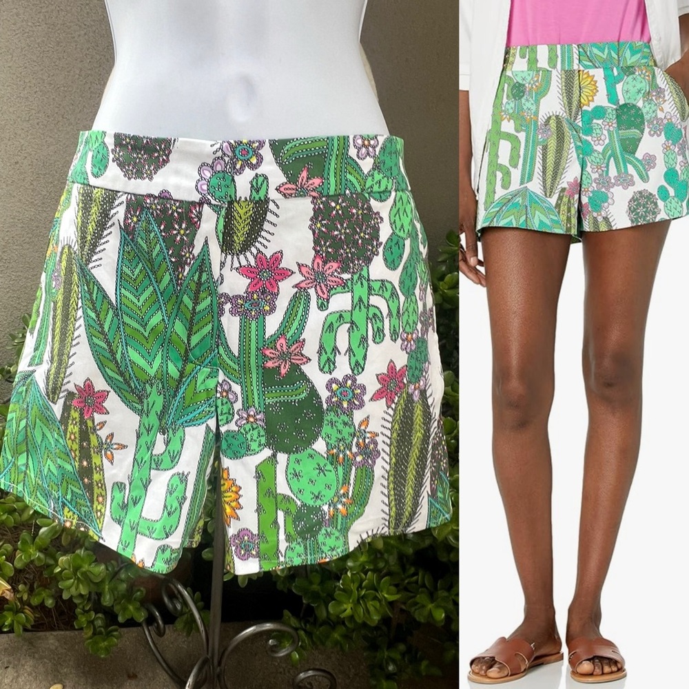 Trina Turk shorts cactus design multicolor pockets Sz 6. Made in California USA